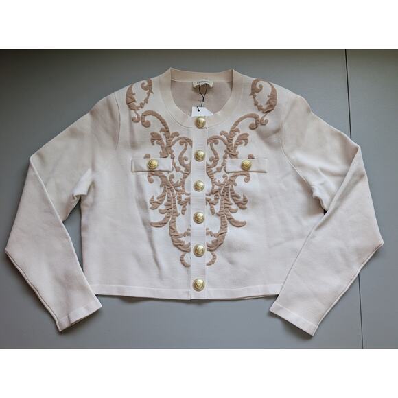 NWT L'AGENCE Kota Jacquard Cropped Cardigan Size XXL Ivory #3C511 - Picture 2 of 14